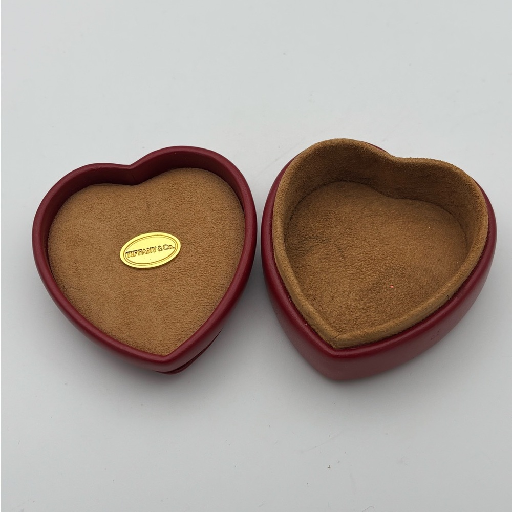Tiffany & Co  Red Heart Leather & Suede Trinket Box Italy Jewelry Box